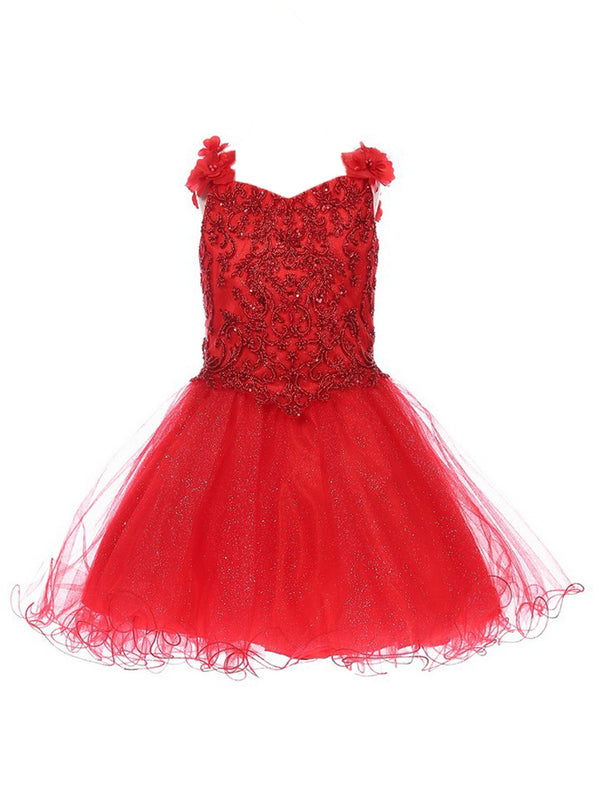 Cinderella Couture Little Girls Red 3D Flower Strap Flower Girl Dress 2-6 - SophiasStyle.com